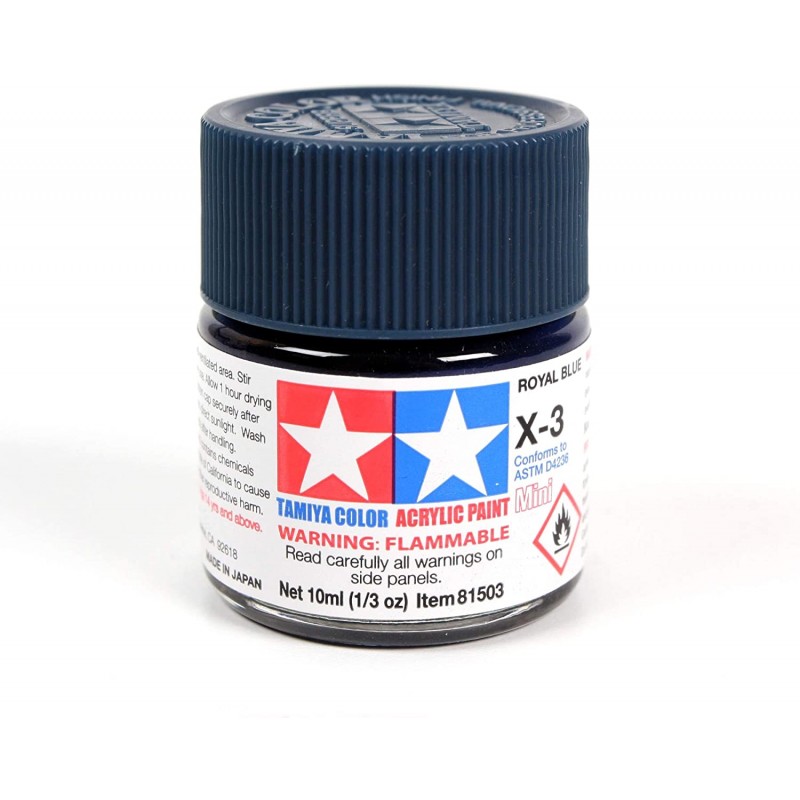 X 3 Royal Blue Tamiya Acrylic Paints 10ml