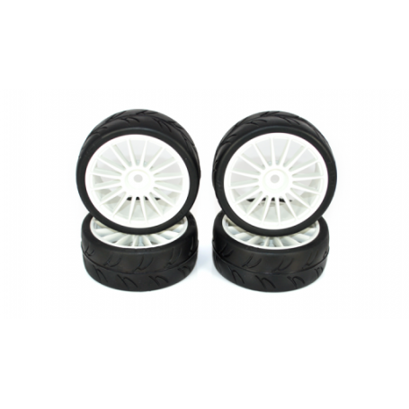 Ride 1/10 Slick Tires Precut 24mm Pre-glued with 16 Spoke Wheel White (4pcs)