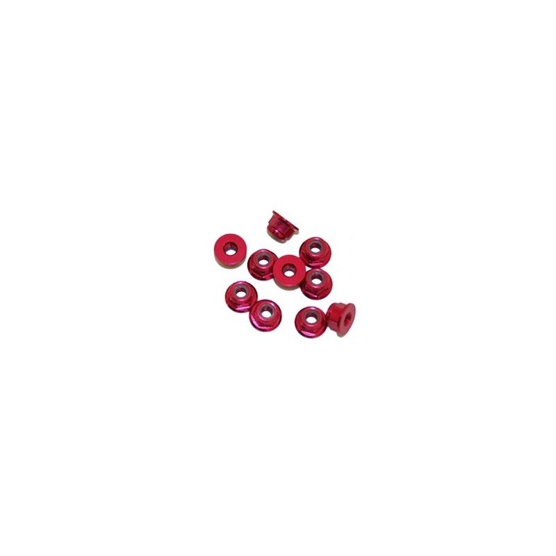 Ultimate Racing 4mm Alu Nylon Nut w/ Flange (Red, 10pcs)