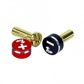 1up Racing LowPro Bullet Plug Grips 4 mm– Red/BlacK  (2pcs) - 190431