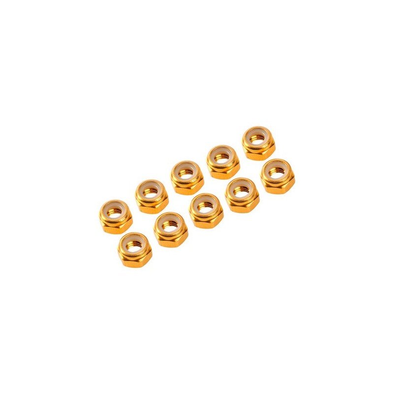 ALUMINIUM 4MM NYLON NUT GOLD (10 PCS)